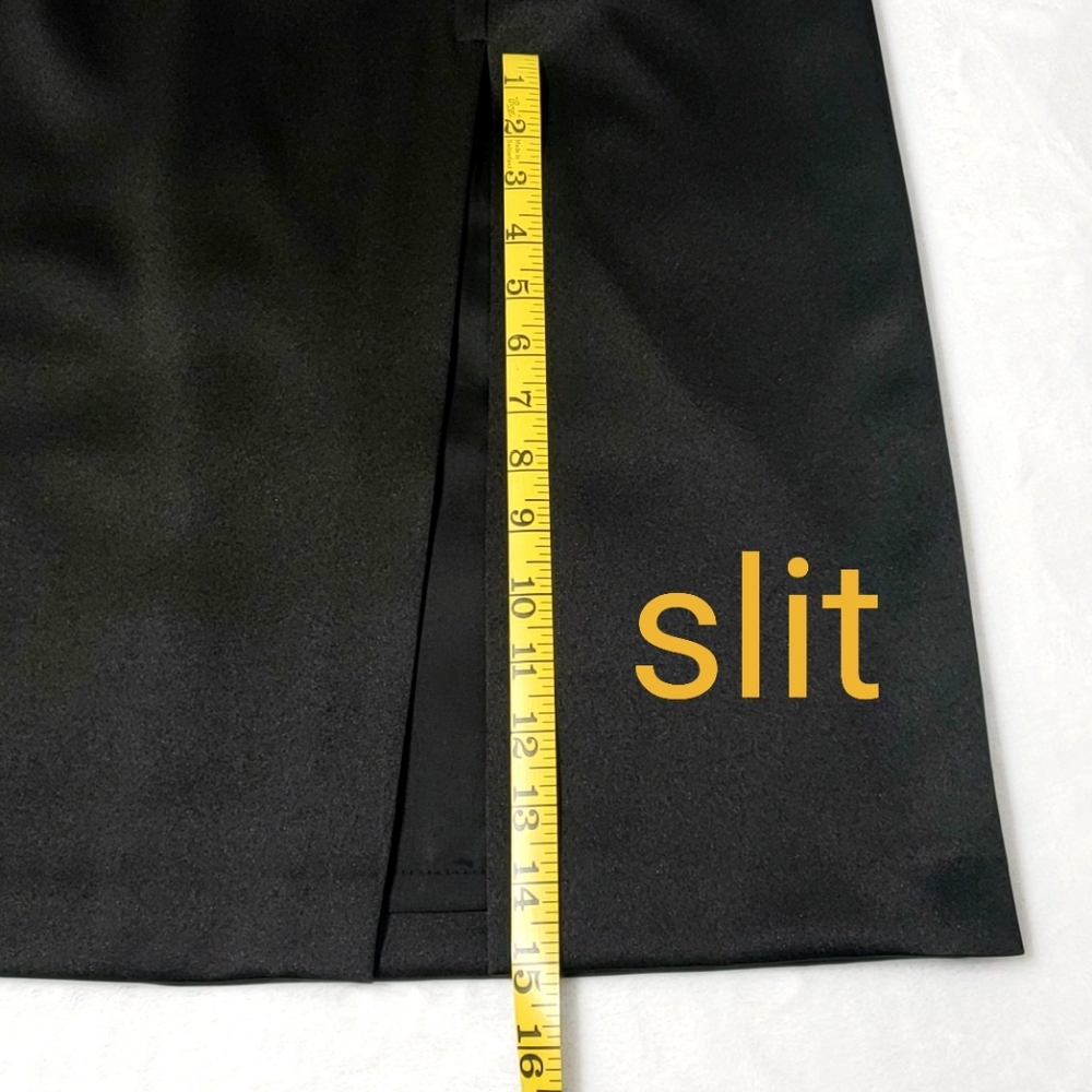 NWT black satin midi skirt lined with front slit & back zipper Y2K sz: 14 petite - Picture 8 of 10